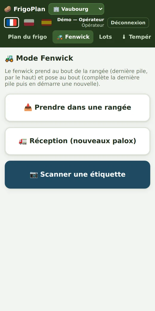 Le mode fenwick sur un téléphone, avec de gros boutons